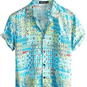 🌴NEW! VATPAVE Men’s Tropical Button Down Short Sleeves Aloha Beach Shirt. L